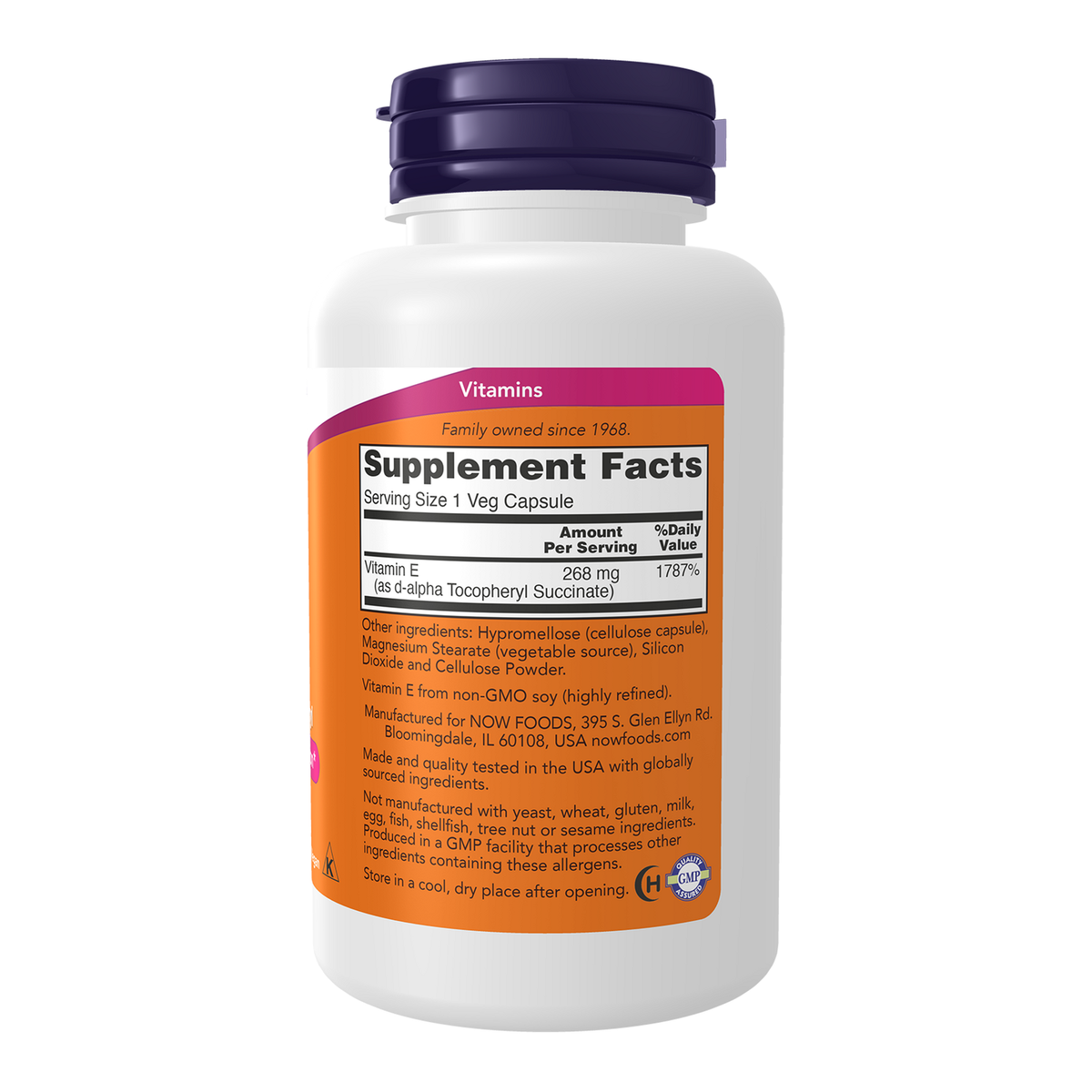 Now Foods Vitamine E-400 sèche végétarienne - vue de droite