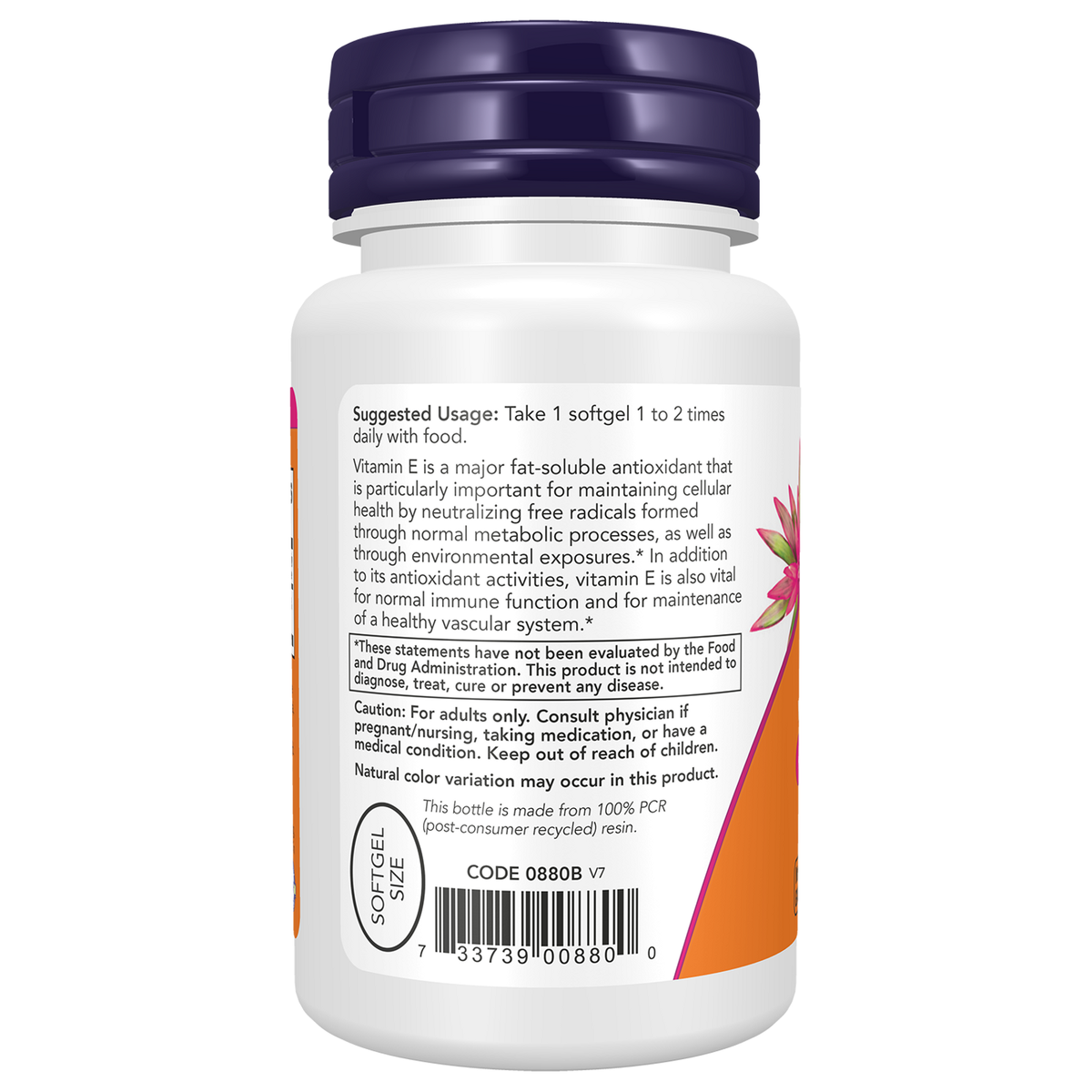 Now Foods Vitamine E-200 tocophérols mixtes - vue de gauche