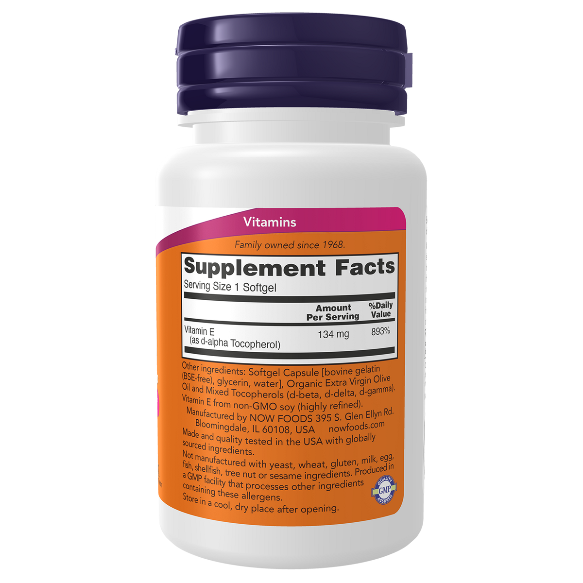 Now Foods Vitamine E-200 tocophérols mixtes - vue de droite