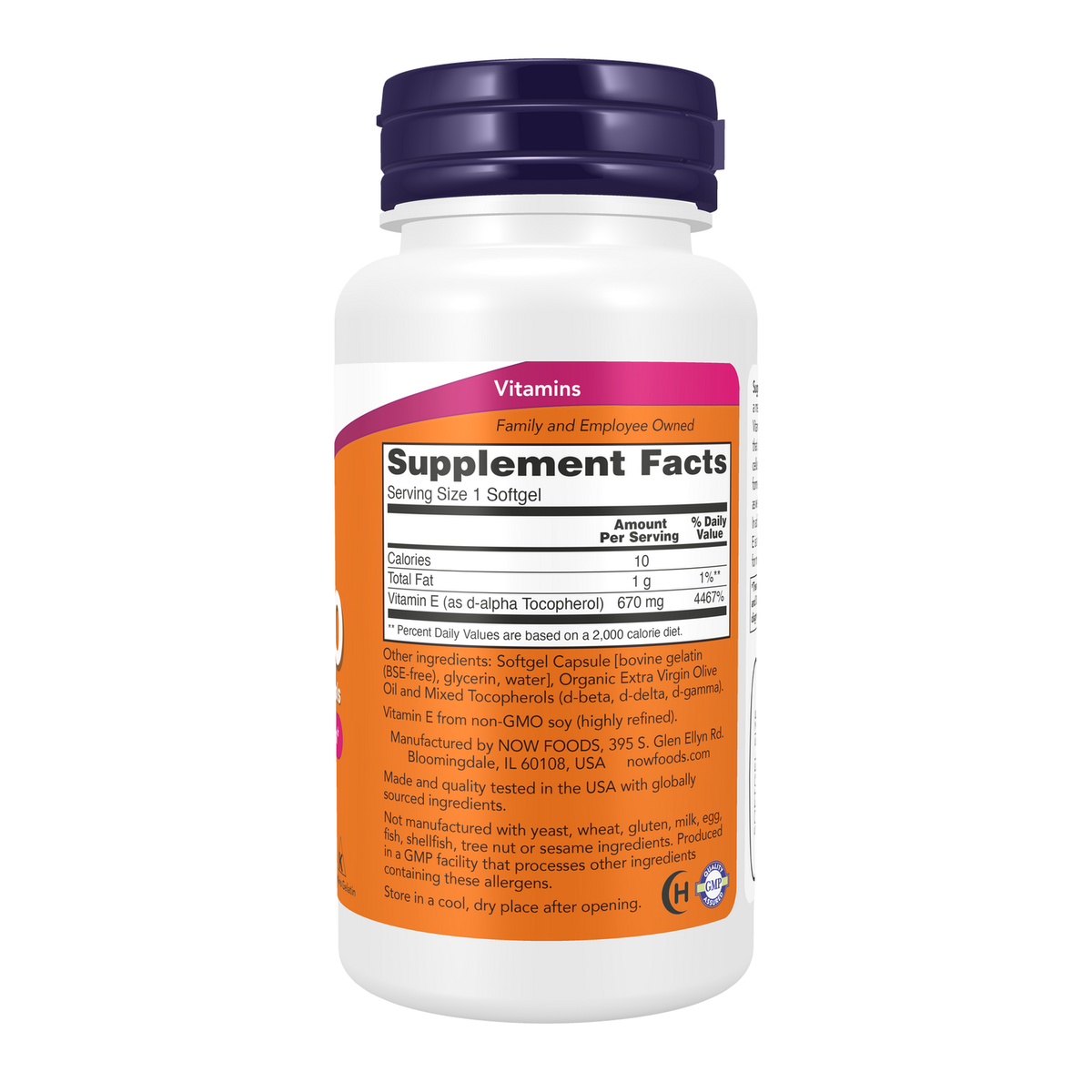 Now Foods Vitamine E-1000 tocophérols mixtes - vue de droite