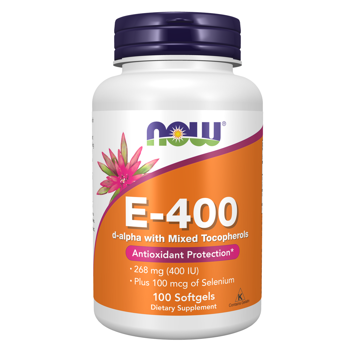 NOW Foods Vitamine E-400 UI avec sélénium, 100 capsules molles