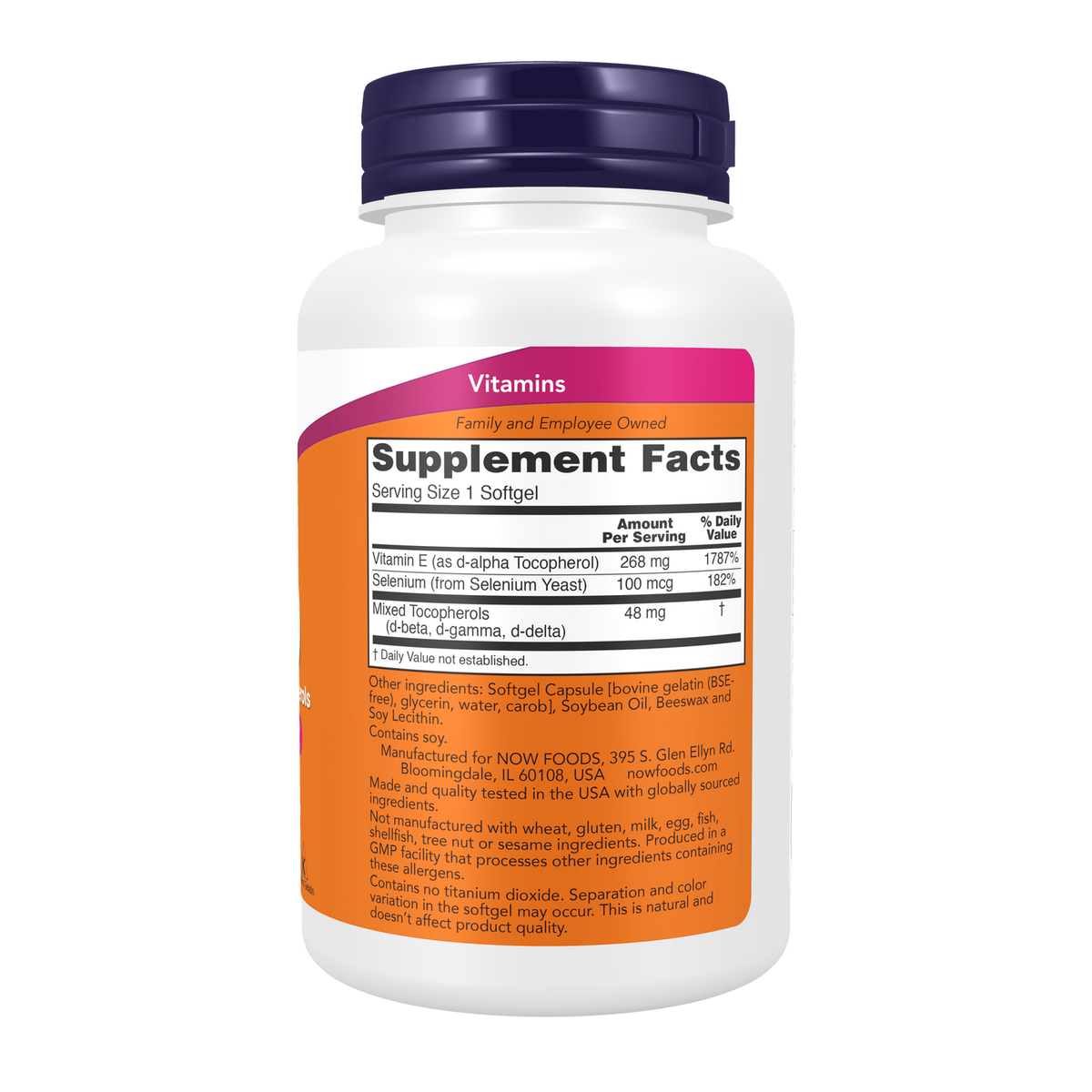 Now Foods Vitamine E-400 avec sélénium - vue de droite