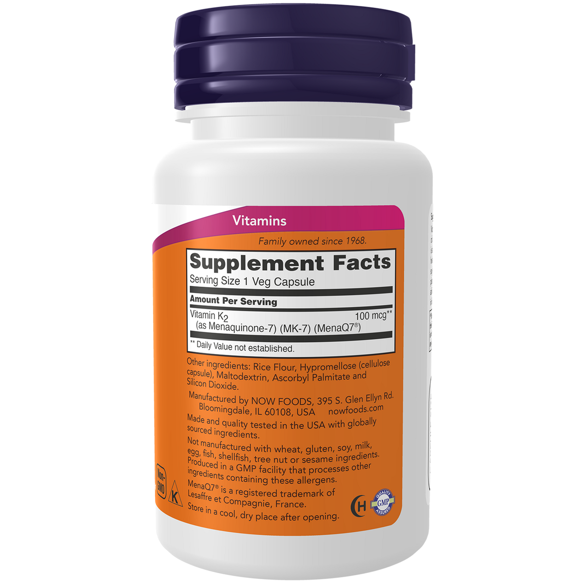 Now Foods MK-7 Vitamine K2 100 mcg - vue de droite