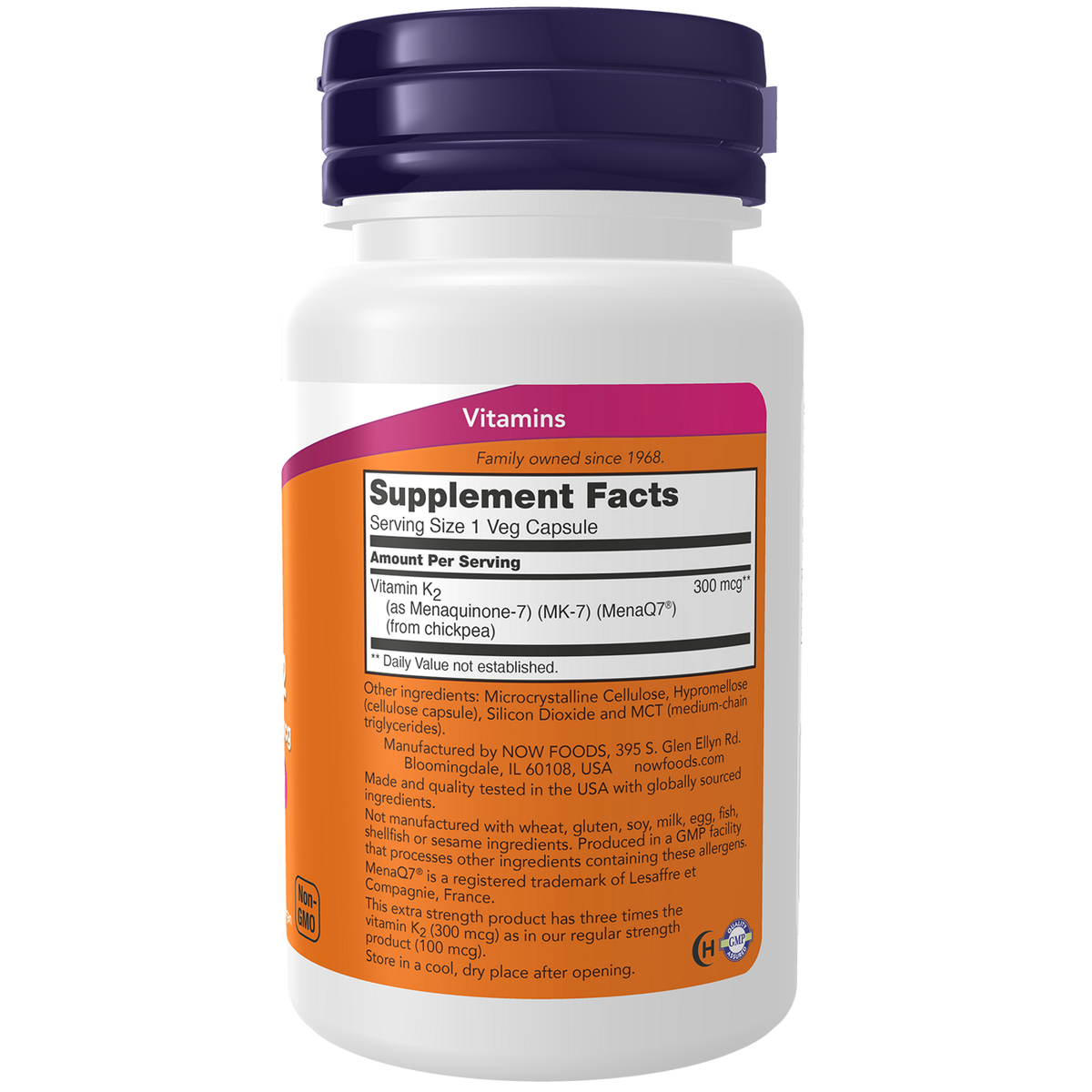 Now Foods Vitamine K2 MK-7 300 mcg - vue de droite