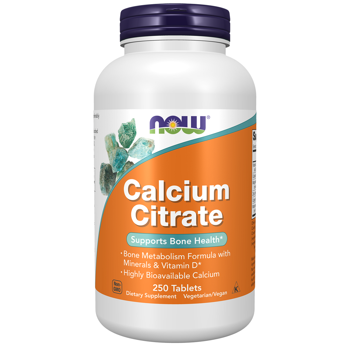 Flacon de Now Foods Citrate de Calcium Minéraux & Vitamine D, 250 comprimés