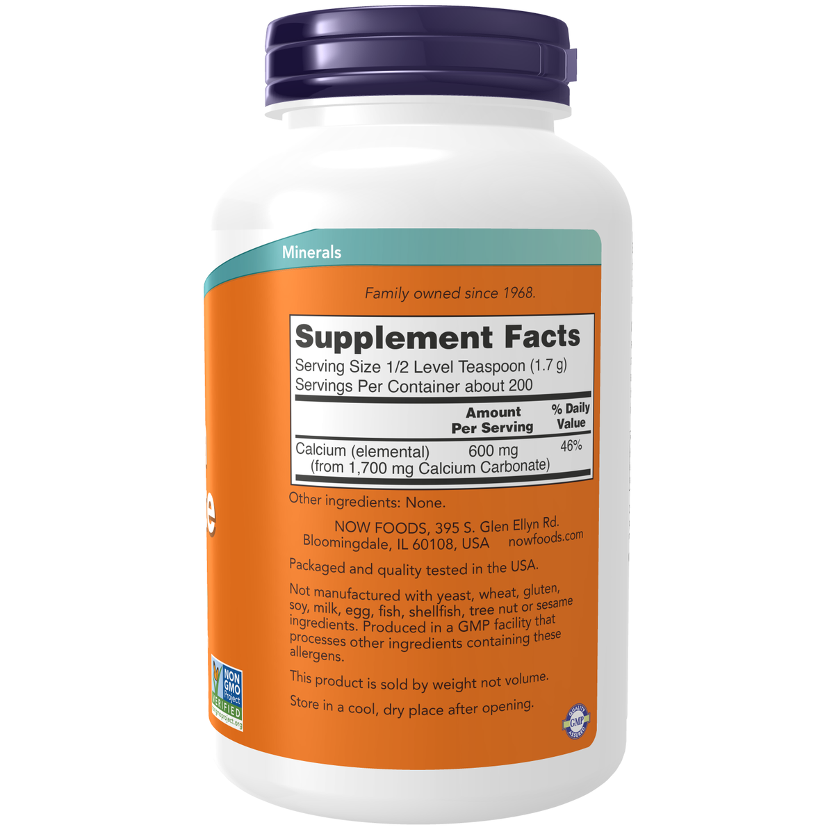 Now Foods Carbonate de Calcium valeurs nutritionnelles pour une demi-cuillère