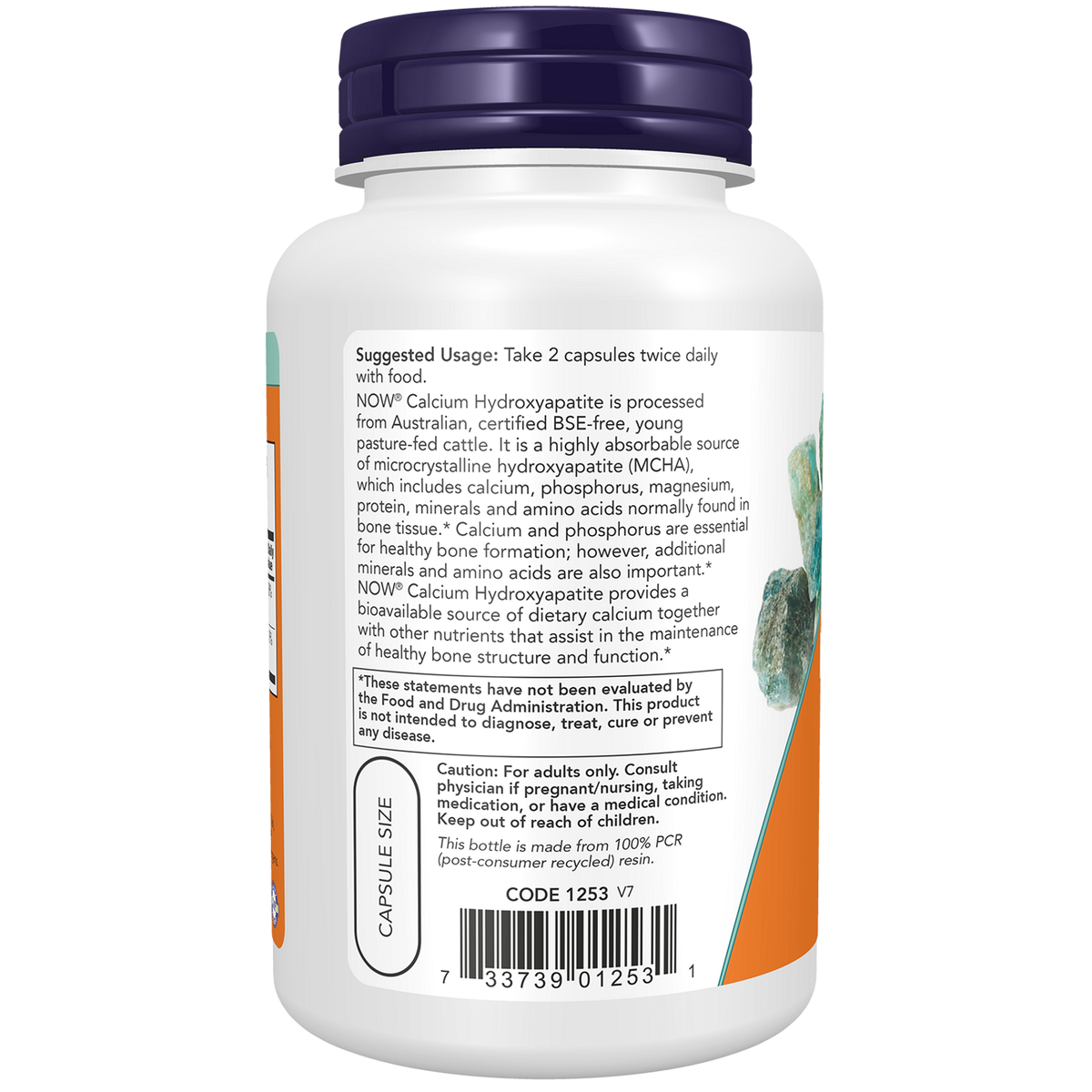 Now Foods Hydroxyapatite de Calcium valeurs nutritionnelles pour 2 capsules