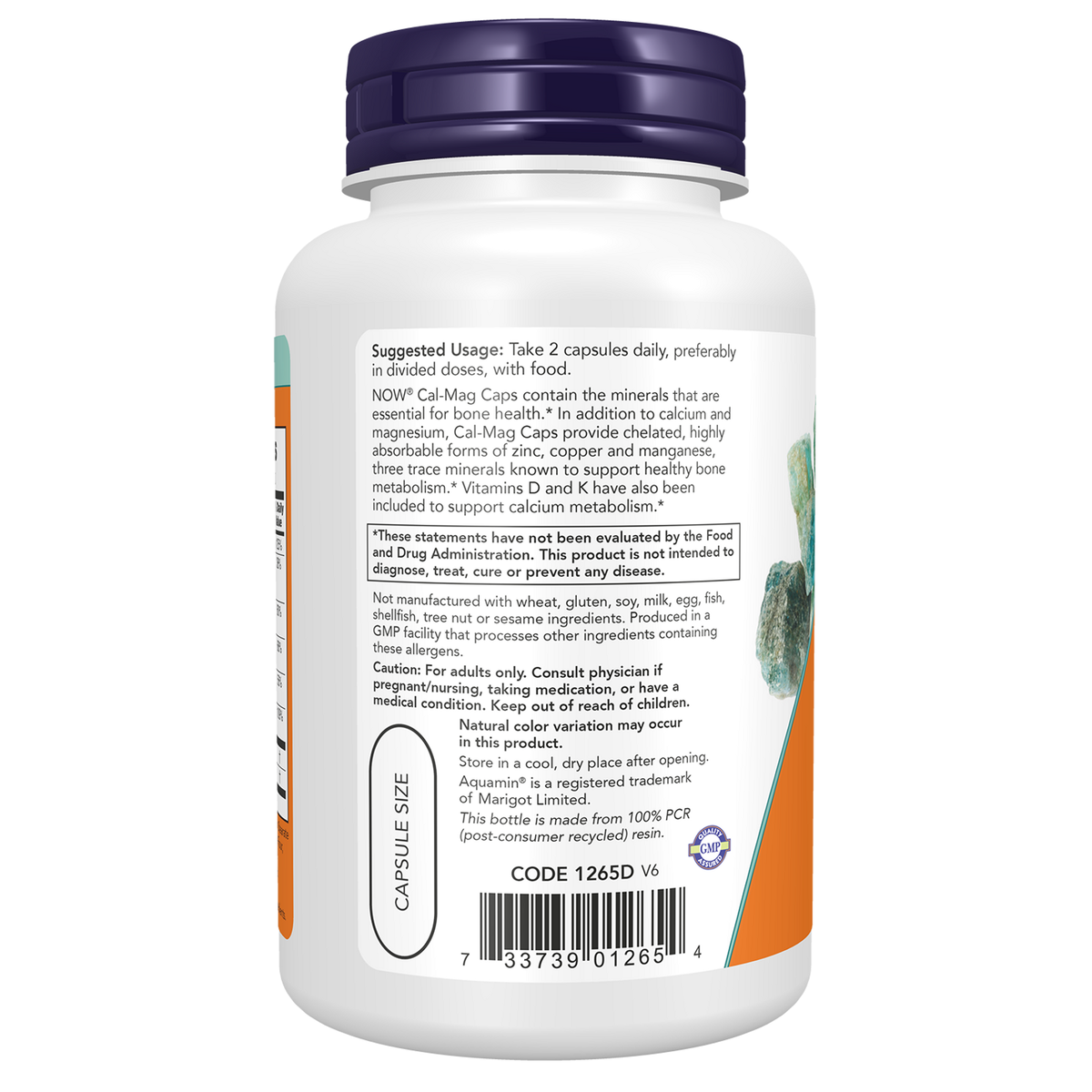 Now Foods Cal-Mag Caps valeurs nutritionnelles pour 2 capsules