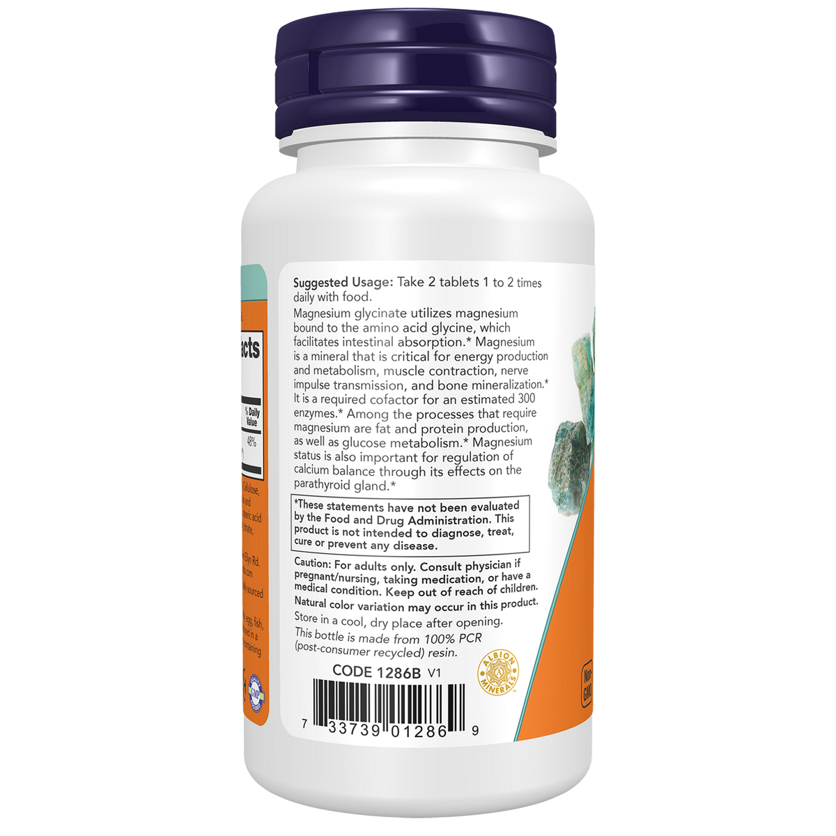 Now Foods Bisglycinate de Magnésium comprimés valeurs nutritionnelles