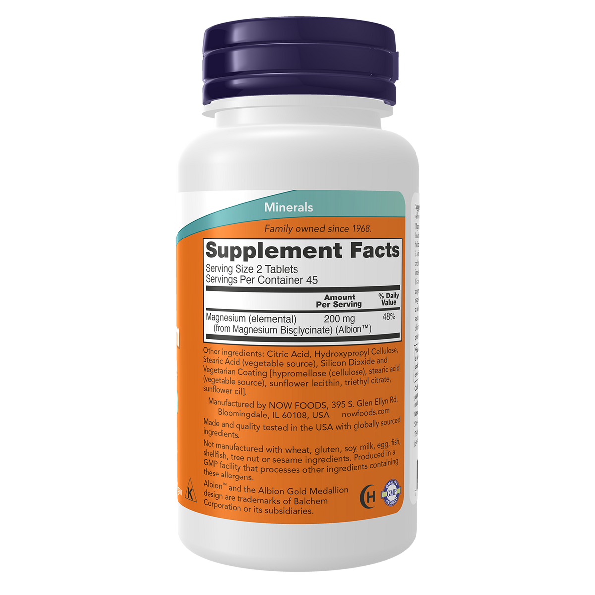 Now Foods Bisglycinate de Magnésium comprimés liste des ingrédients