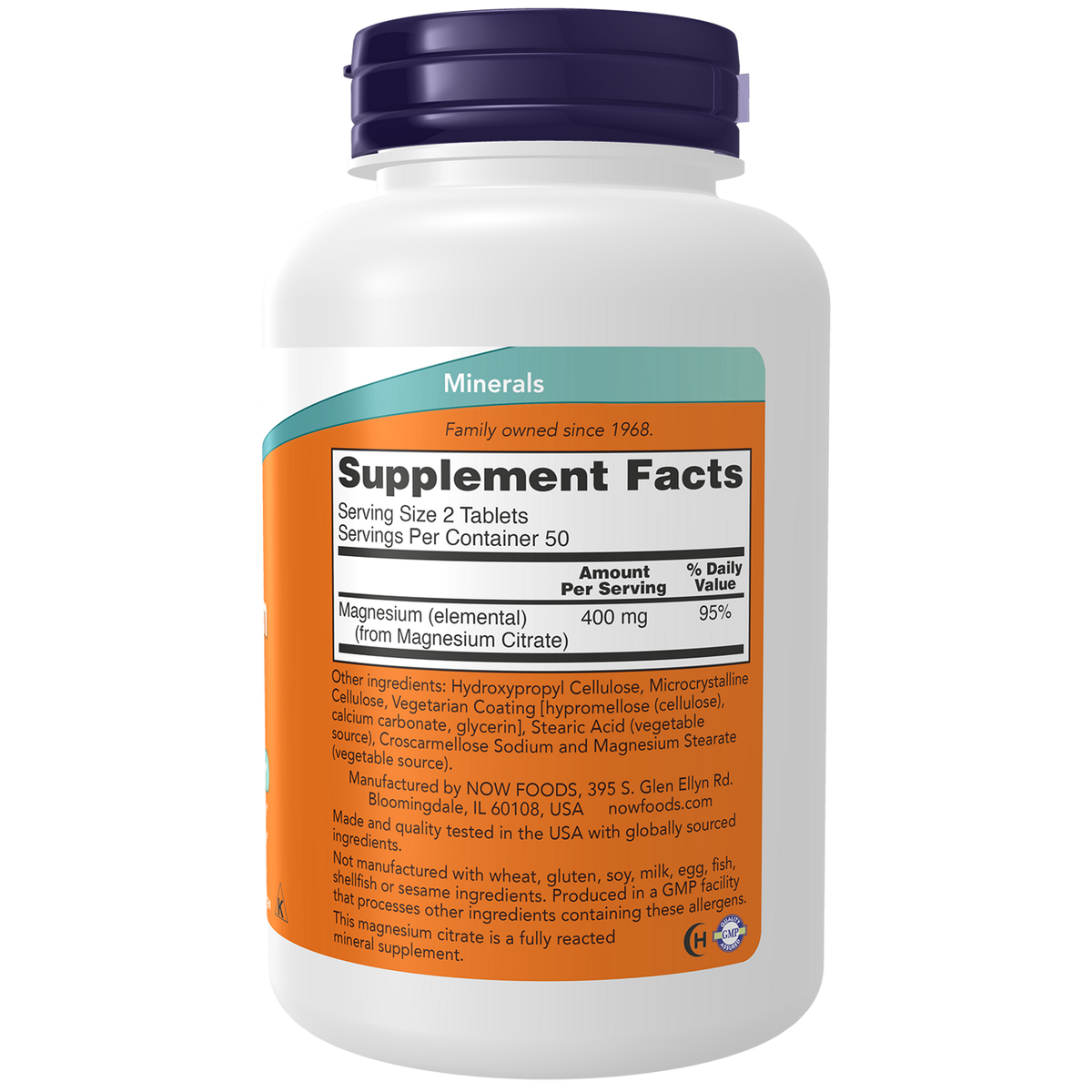Now Foods Citrate de Magnésium 200 mg liste des ingrédients