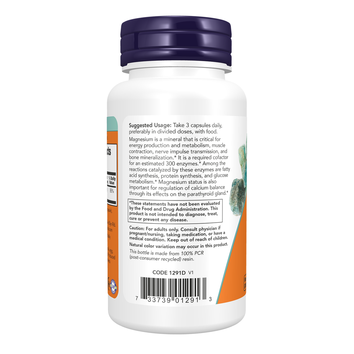 Now Foods Citrate de Magnésium valeurs nutritionnelles pour 3 capsules