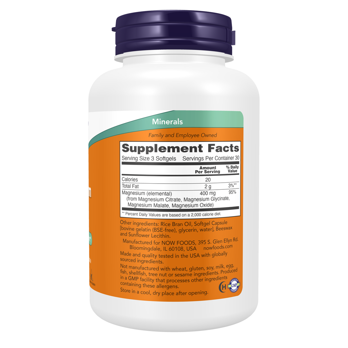 Now Foods Citrate de Magnésium softgels liste des ingrédients