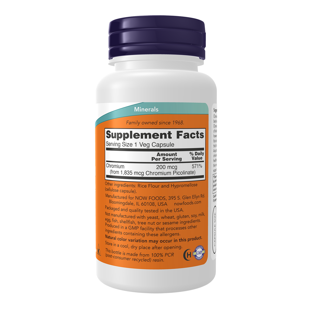 Now Foods Picolinate de chrome 200 mcg - vue de droite