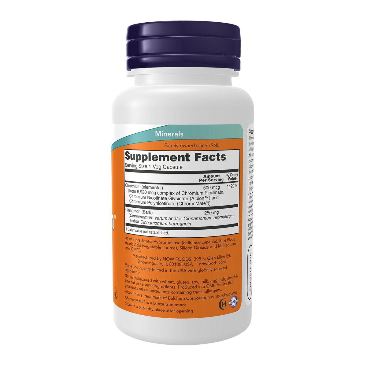 Now Foods Tri-Chromium 500 mcg cannelle - vue de droite