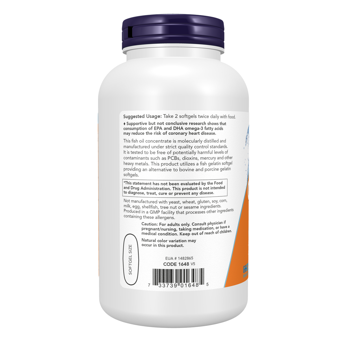 Now Foods Omega-3 huile de poisson gélatine de poisson - vue de gauche