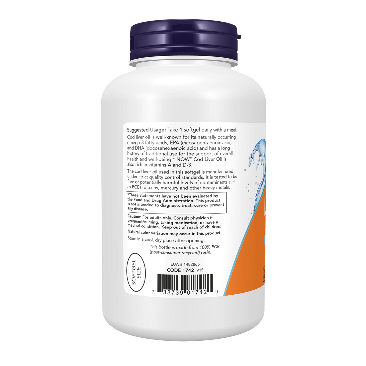 Now Foods Huile de foie de morue 650 mg - vue de gauche