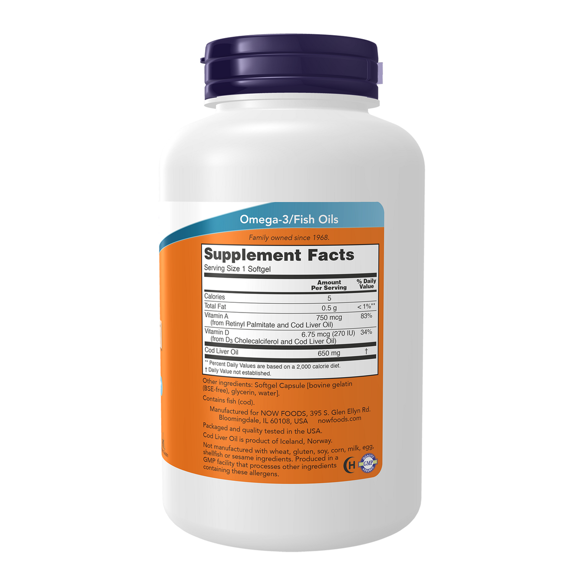 Now Foods Huile de foie de morue 650 mg - vue de droite