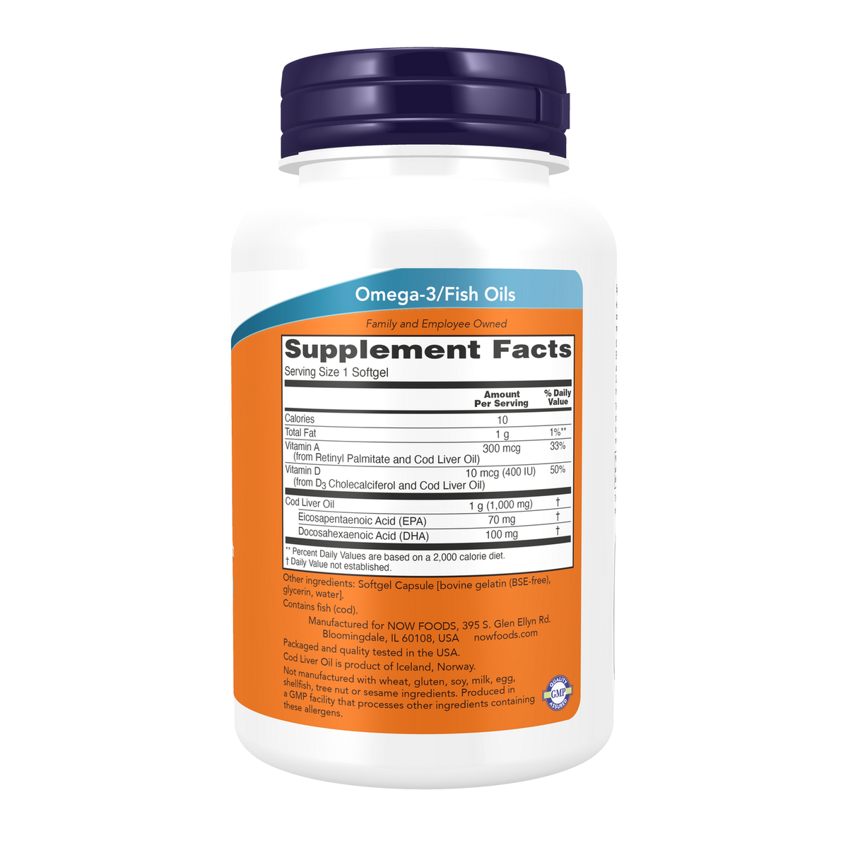 Now Foods Huile de foie de morue 1000 mg - vue de droite