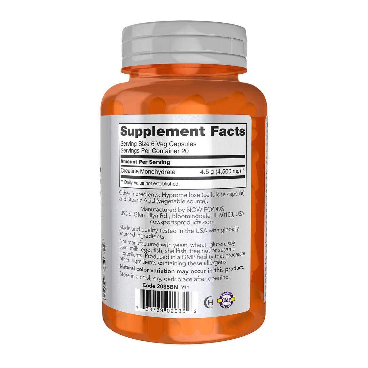 Now Foods Créatine monohydrate 750 mg gélules - vue de droite