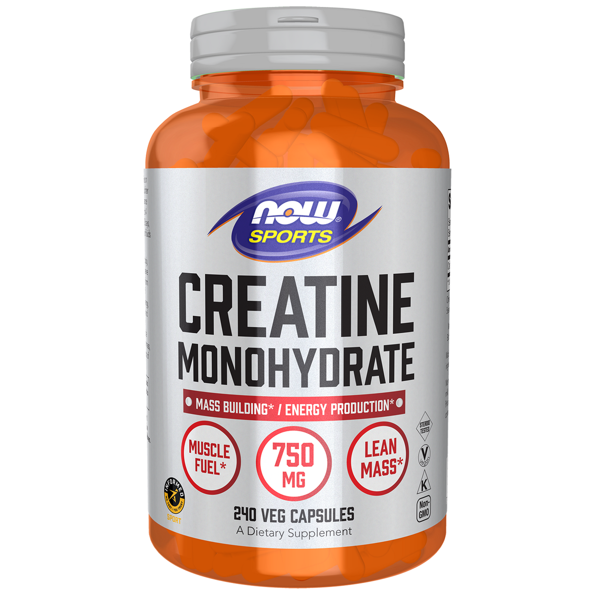 NOW Foods Créatine Monohydrate 750 mg en Gélules — 240 gélules