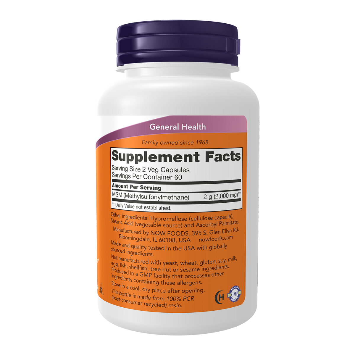 Now Foods MSM 1000 mg gélules - vue de droite