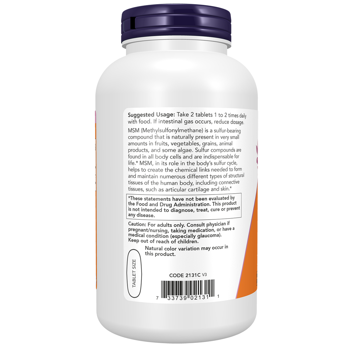 Now Foods MSM 1500 mg comprimés - vue de gauche