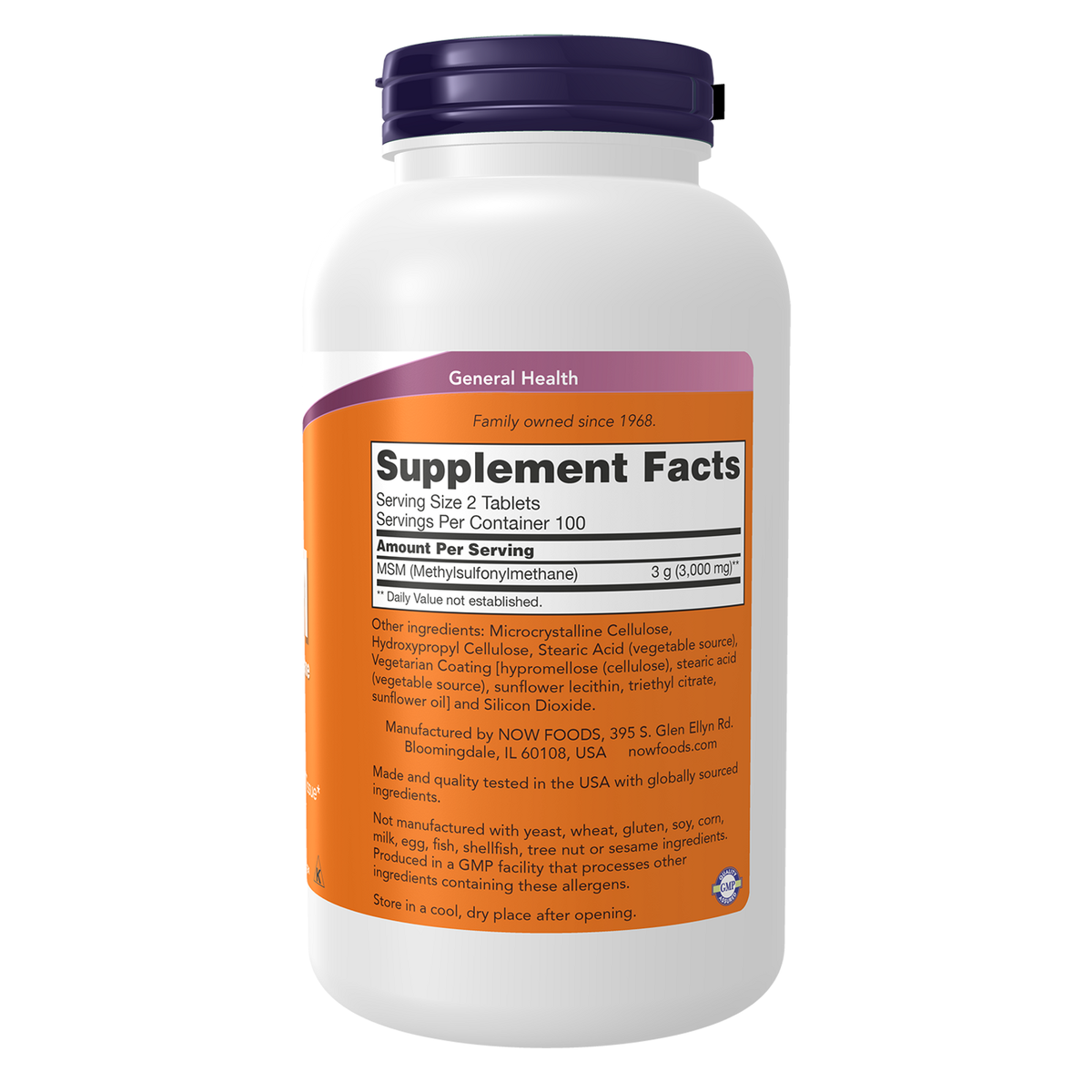 Now Foods MSM 1500 mg comprimés - vue de droite