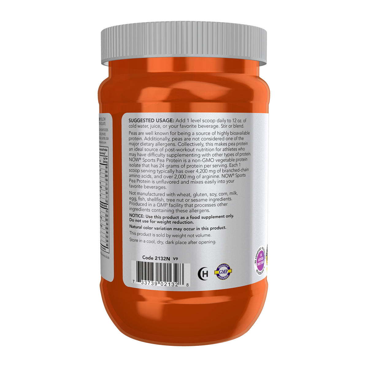 Now Foods Protéine de pois nature - vue de gauche