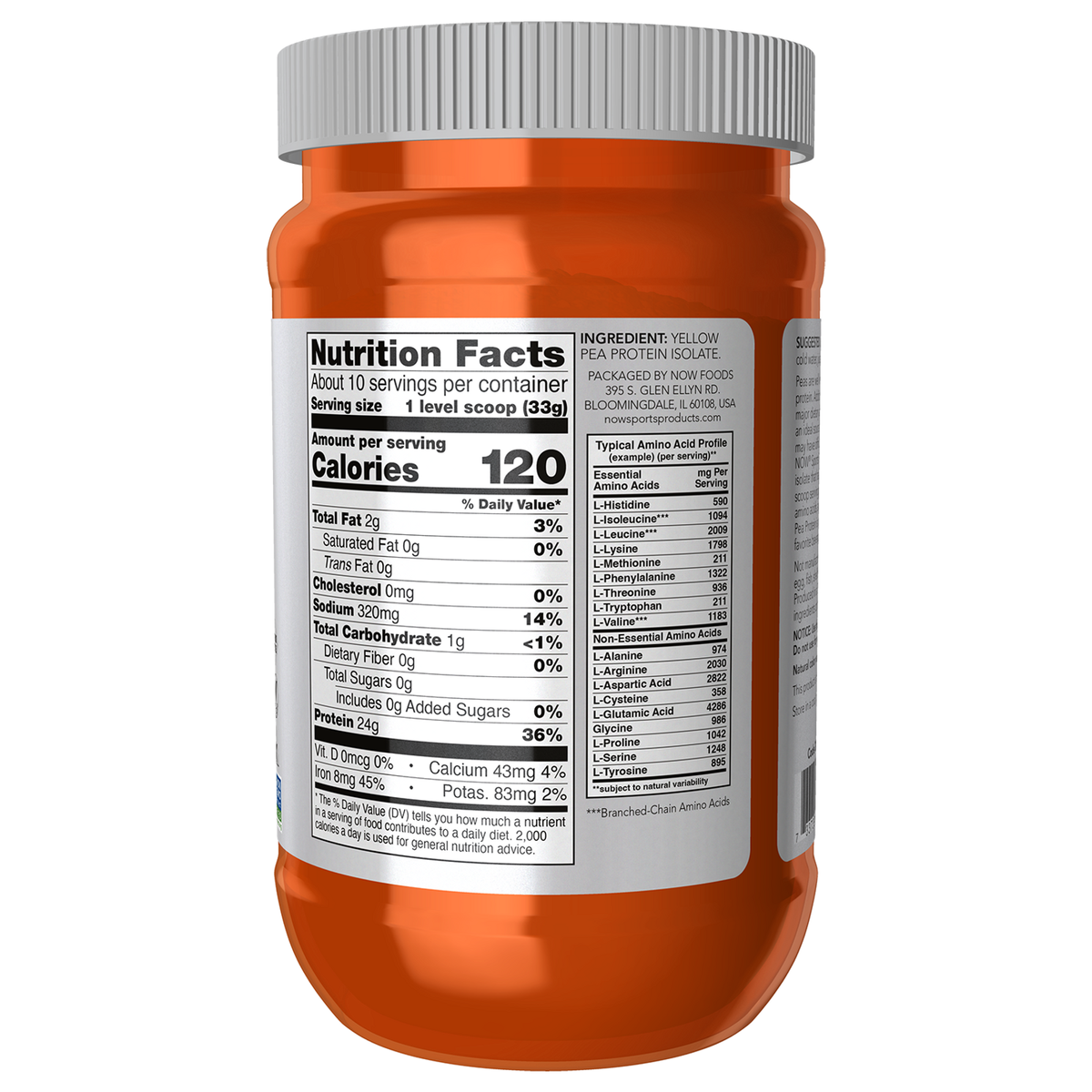 Now Foods Protéine de pois nature - vue de droite