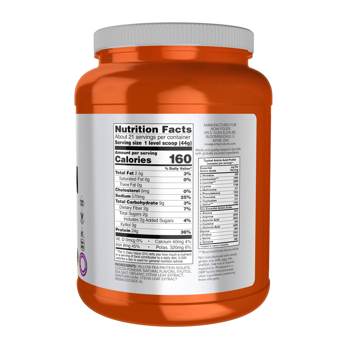 Now Foods Protéine de pois 907 g - vue de droite