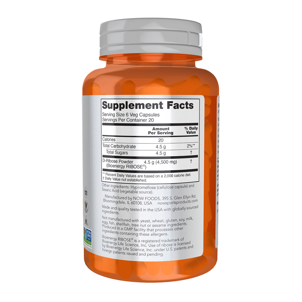 Now Foods D-Ribose 750 mg gélules - vue de droite