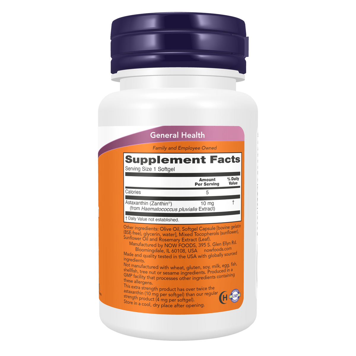 Now Foods Astaxanthine 10 mg - vue de droite