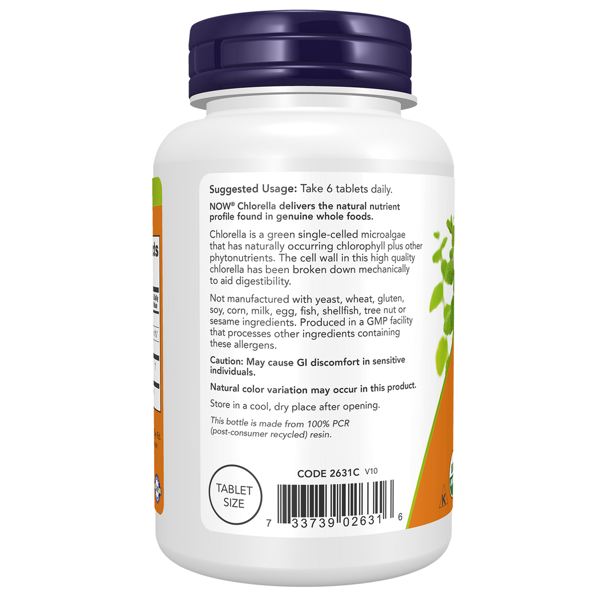 Now Foods Chlorelle bio 500 mg - vue de gauche