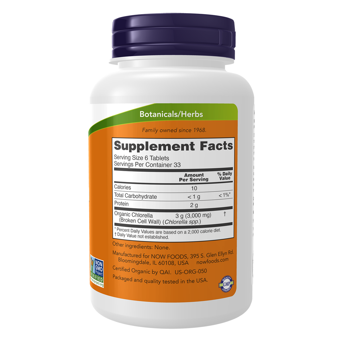Now Foods Chlorelle bio 500 mg - vue de droite