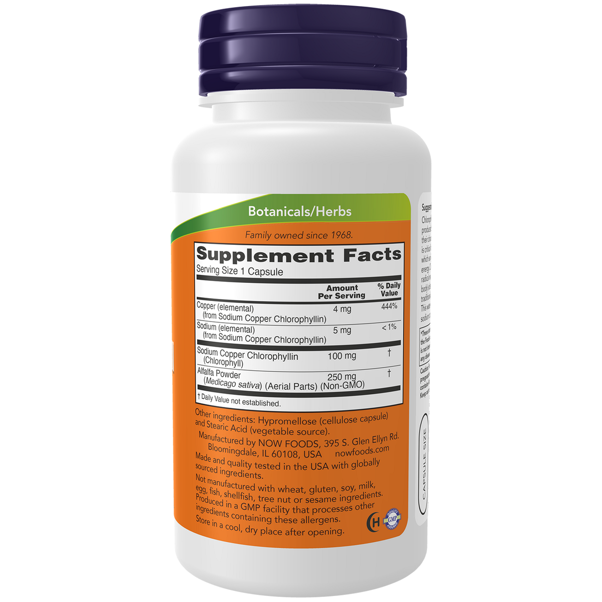 Now Foods Chlorophylle 100 mg - vue de droite