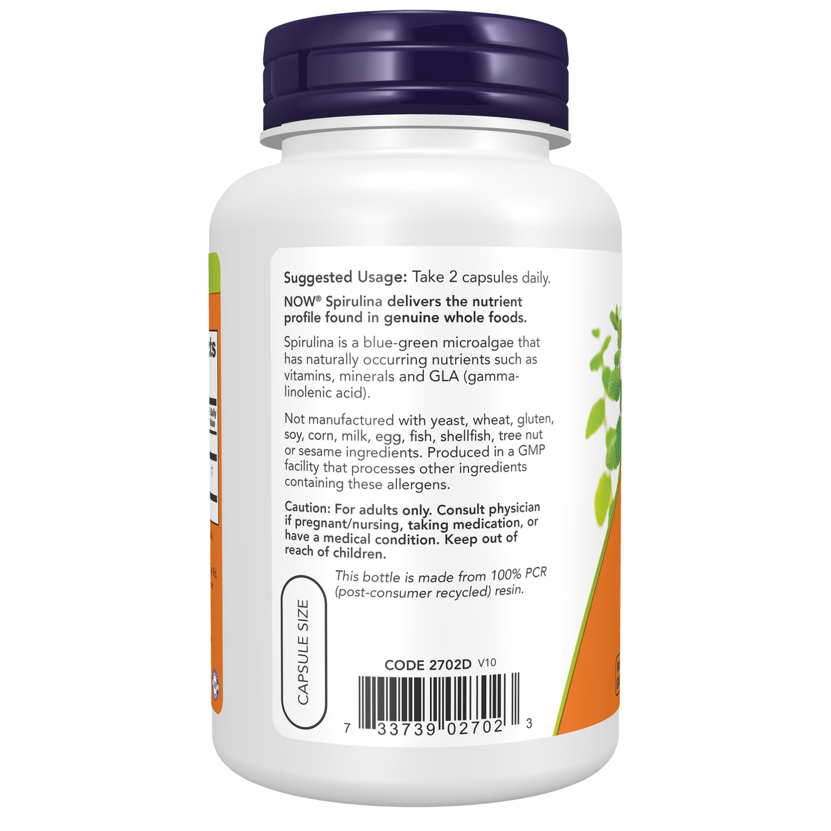 Now Foods Spiruline 500 mg gélules - vue de gauche