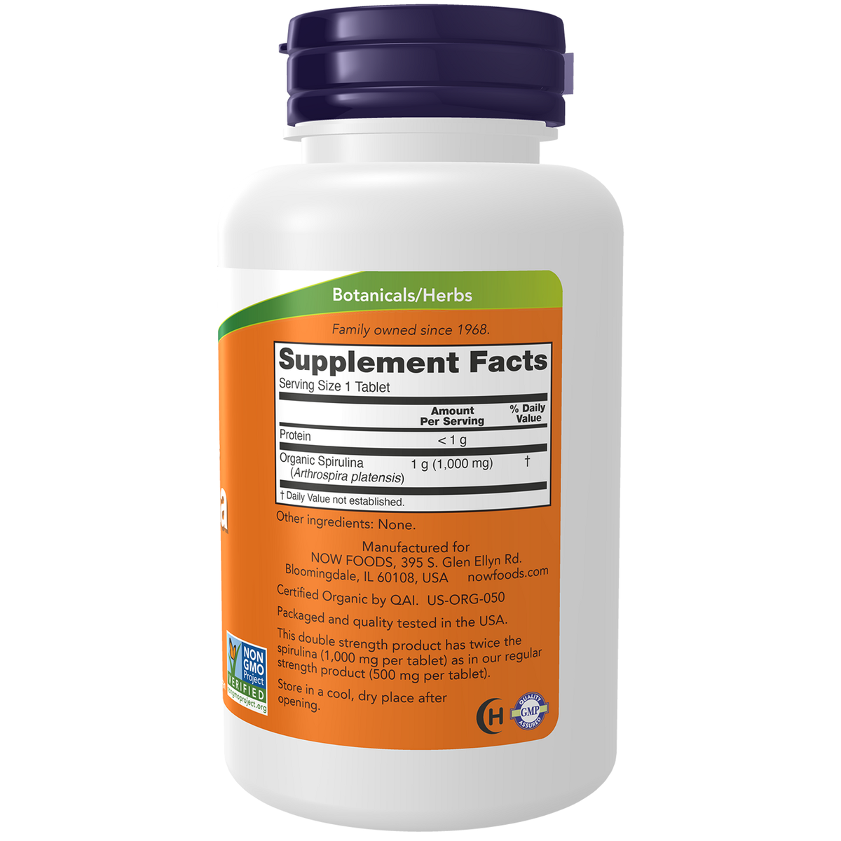 Now Foods Spiruline 1000 mg comprimés - vue de droite
