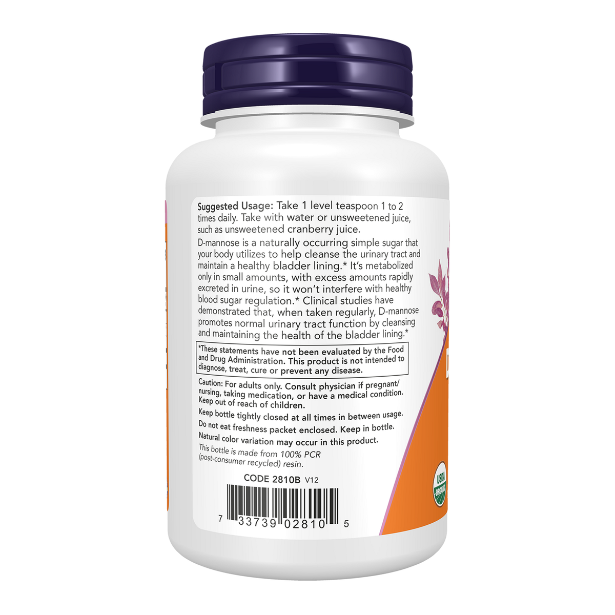 Now Foods D-Mannose bio en poudre - vue de gauche