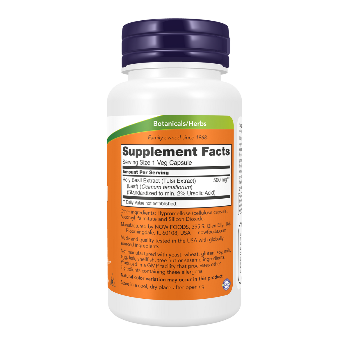 Now Foods Basilic sacré 500 mg - vue de droite