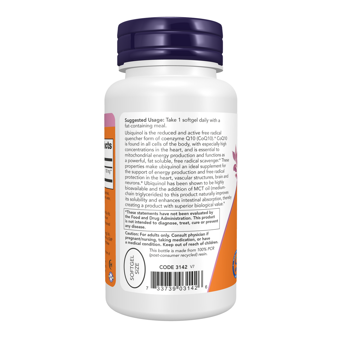 Now Foods Ubiquinol 100 mg - vue de gauche