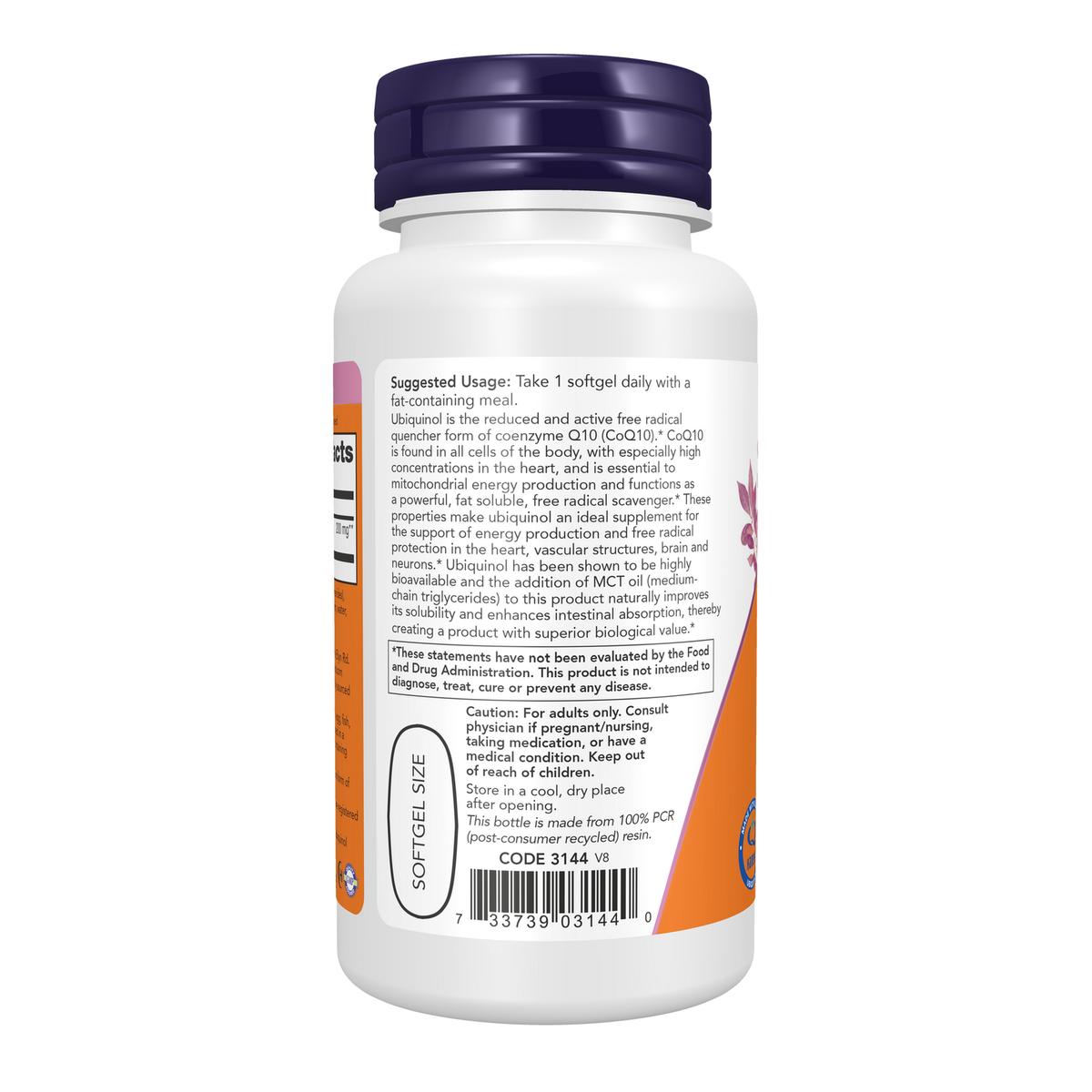 Now Foods Ubiquinol 200 mg - vue de gauche