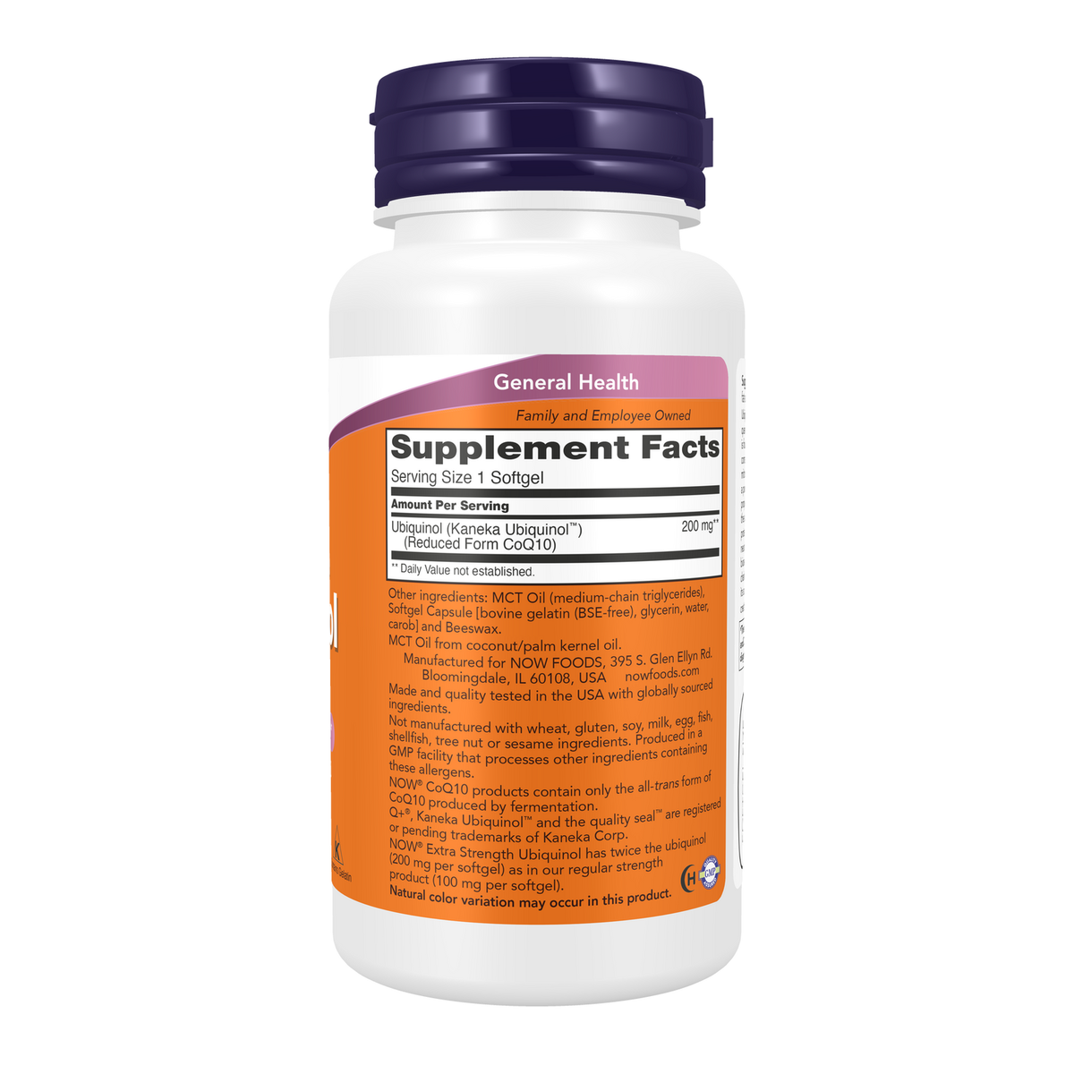Now Foods Ubiquinol 200 mg - vue de droite