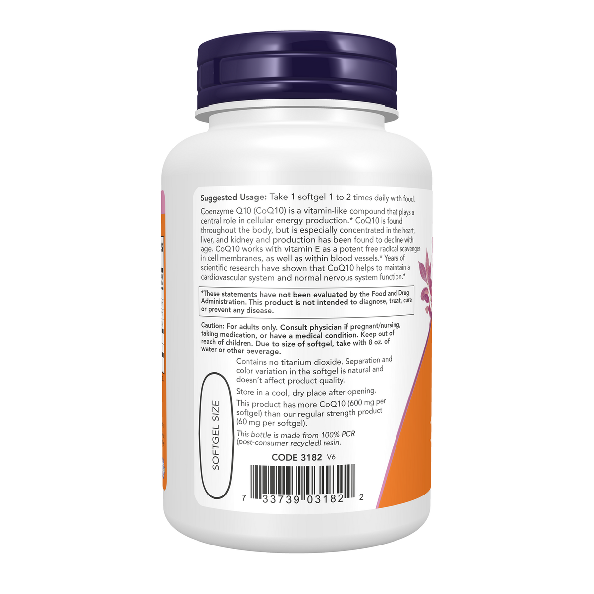 Now Foods Coenzyme Q10 600 mg capsules molles - vue de gauche