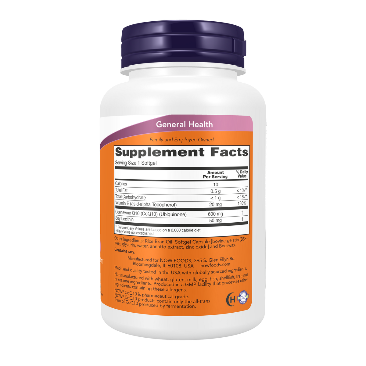 Now Foods Coenzyme Q10 600 mg capsules molles - vue de droite