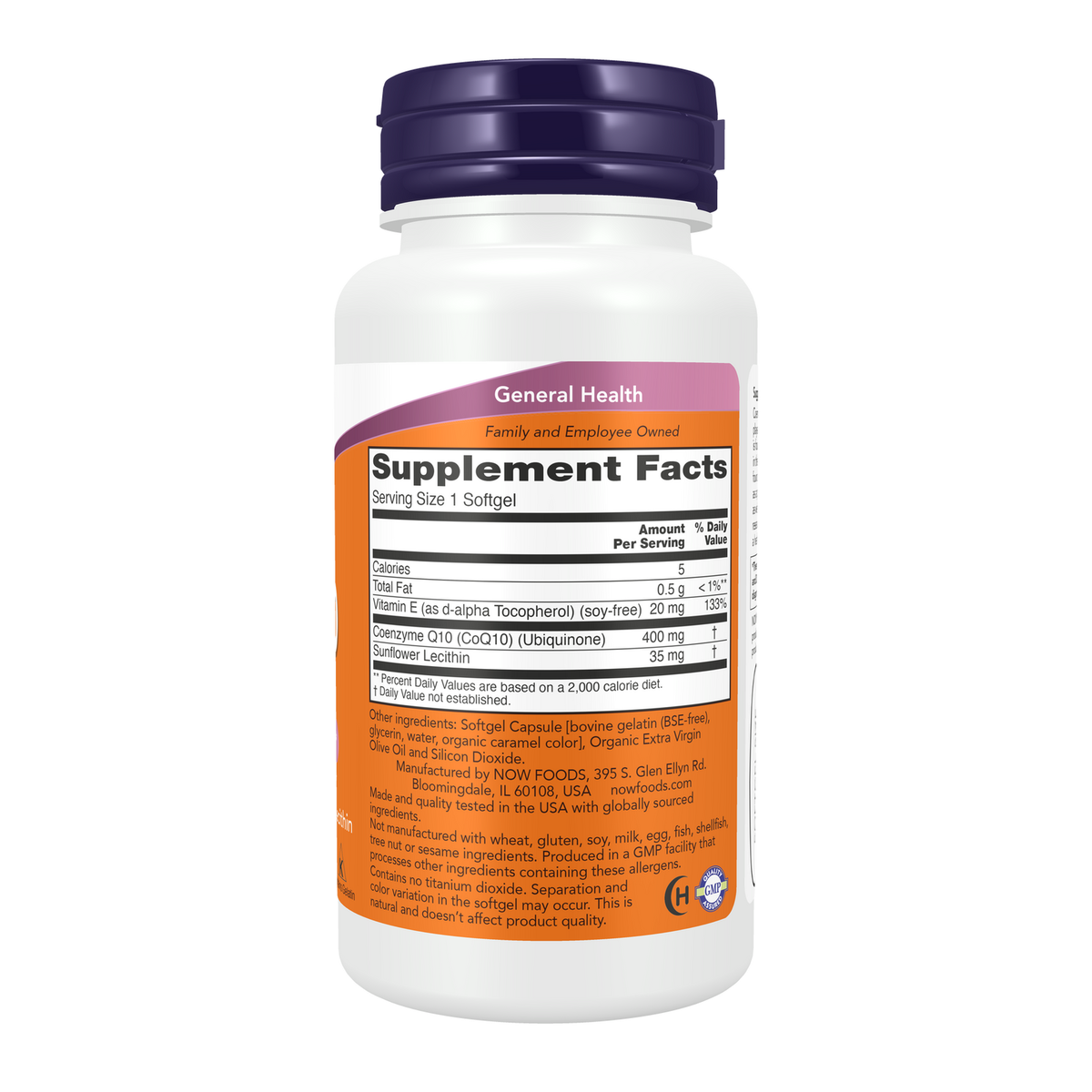 Now Foods Coenzyme Q10 400 mg capsules molles - vue de droite