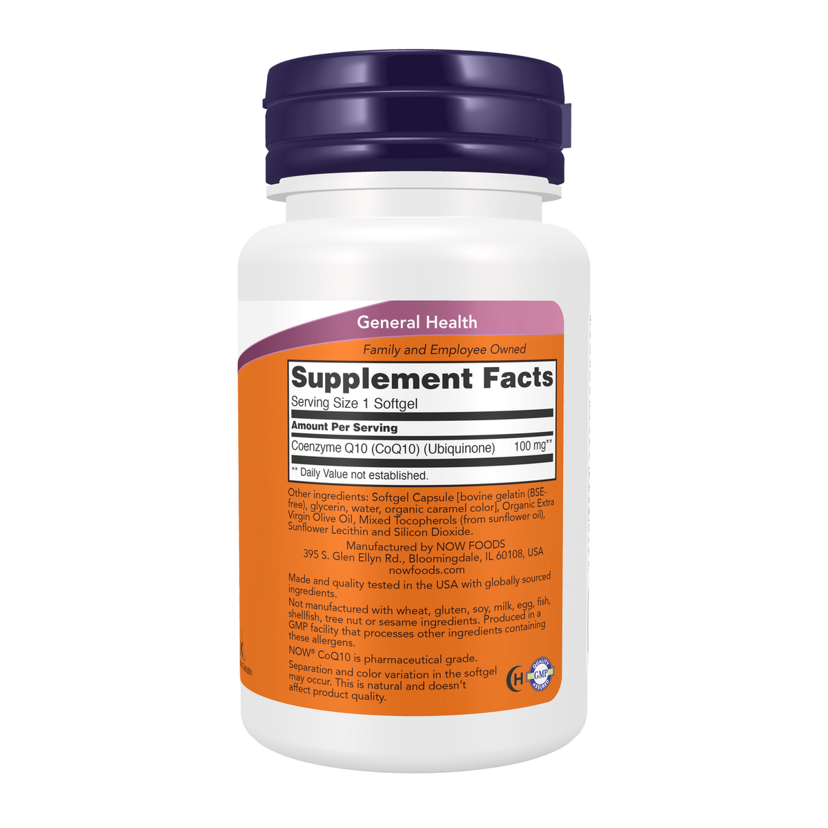 Now Foods CoQ10 100 mg capsules molles - vue de droite