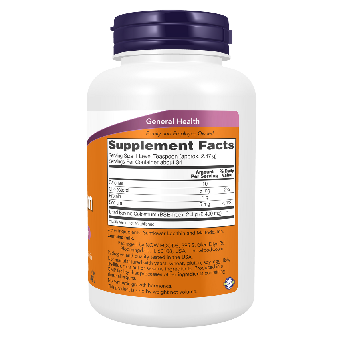 Now Foods Colostrum bovin en poudre - vue de droite