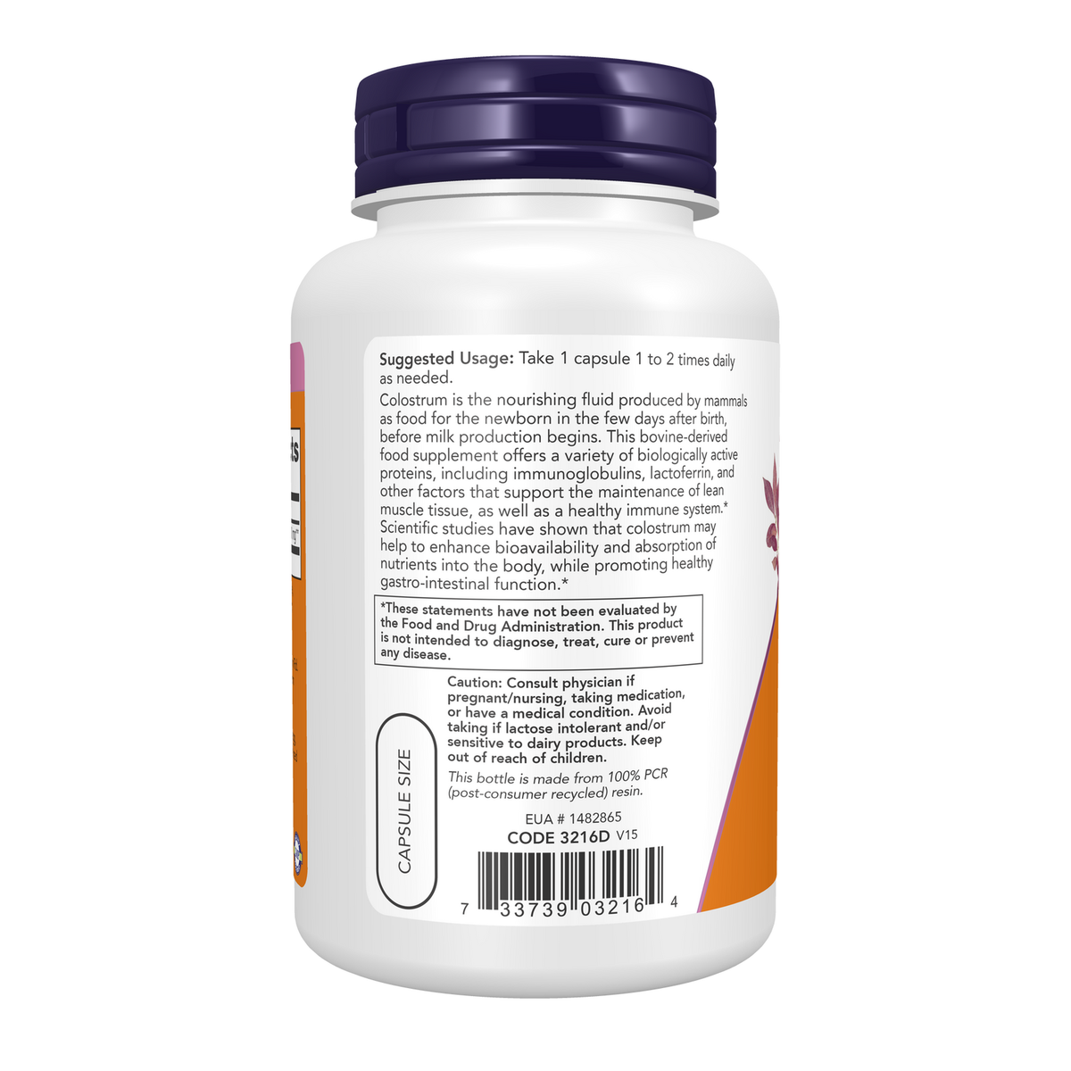 Now Foods Colostrum 500 mg - vue de gauche