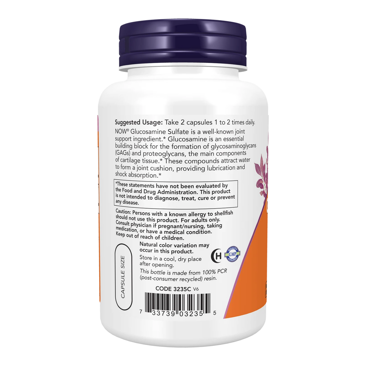 Now Foods Sulfate de glucosamine 750 mg - vue de gauche